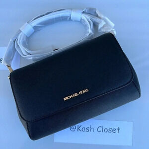 Michael Kors MK Jet Set Medium Logo Convertible Crossbody Clutch Bag - Black